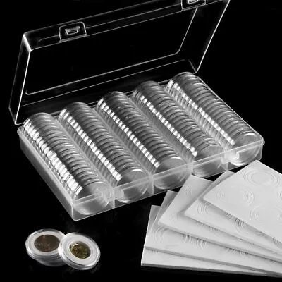 100PCS 30mm Silver Gold Coin Cases Capsules Holder Clear Plastic Round Storage • $10.65