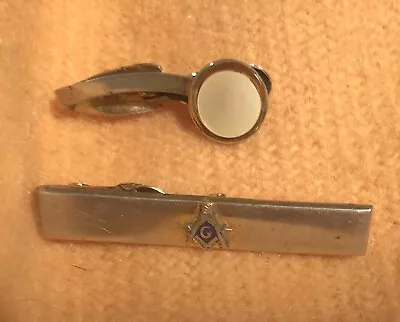 Two Vintage Tie Clips: Masonic And Possible Mother Of Pearl • $16