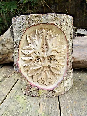 £19.99 • Buy Hand Carved Wooden Green Man Half Tree Trunk Stump Log Statue 15cm Fair Trade