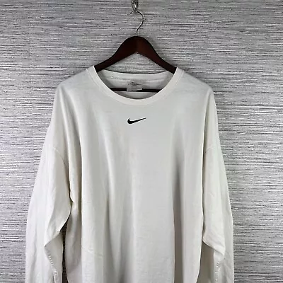 VINTAGE Nike Shirt Mens 2XL White Long Sleeve Center Swoosh Check 90s Embroider • $24.88