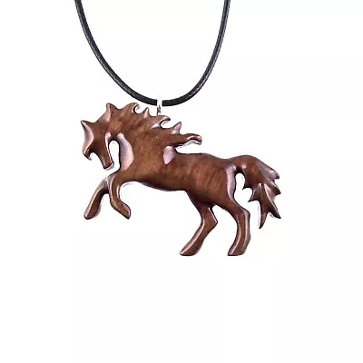 Horse Pendant Necklace - Hand-Carved Wooden Animal Jewelry For Men And Women • $35.95