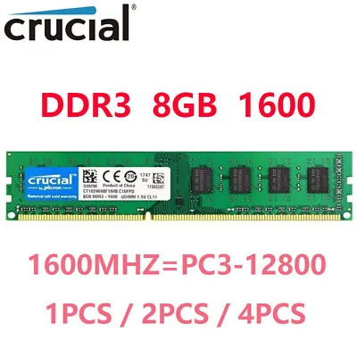 CRUCIAL DDR3 8GB 1600 MHz 8GB 16GB 32GB PC3-12800 Desktop Memory RAM 240Pin DIMM • £15.54