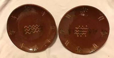 Becky Mummert Redware Round Plates Folk Art Primitive Country Colonial Yellow • $79.95