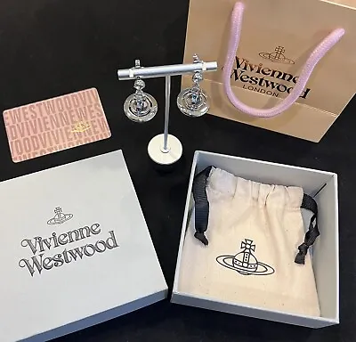 Vivienne Westwood Nana Silver Tone Clear 3D Orb Saturn Drop Earrings • $79