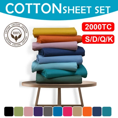 $40.99 • Buy 2000TC Egyptian Cotton Bed Flat Fitted Sheet Set Single/Double/Queen/King Size