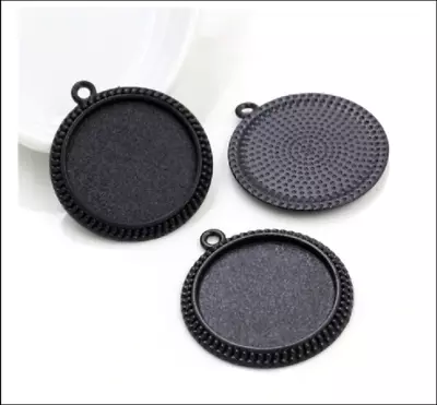 £2 • Buy 5 X Black Round Cabochon Pendant  Cameo SETTING   Fits 20mm
