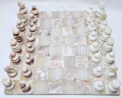 Vintage Mexican Aztec Marble Chess Set Board W/Hand Carved Pieces 13.75 X14” • $129.99