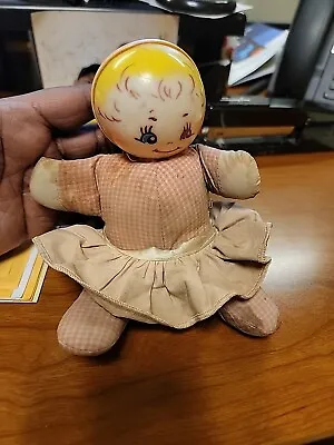 Vintage  Doll Rattle Celluloid Head Wearing A Dress 7  Made By Krueger • $26.99