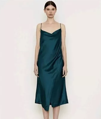 Viktoria Woods Womens Dress 2 Surrender Slip Teal Green Sheath Satin Cowl Neck • $69.90