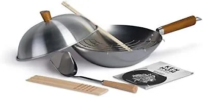 Ken Hom KH331103 Carbon Steel Seasoning Wok Set | 31 Cm | Classic | Non-Inducti • £56.64