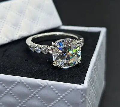 3 Ct Cushion Cut Moissanite Engagement Ring 14K White Gold Plated For Gift • $130.99