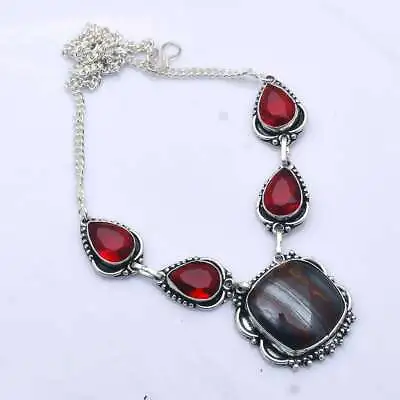 Iron Tiger Eye Garnet Gemstone Ethnic Handmade Necklace Jewelry 29 Gms AN-3274 • $3.99