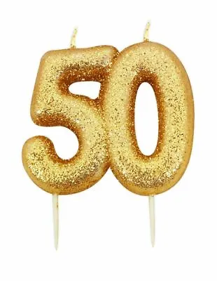 9cm Gold Glitter Number 50 Candle 50th Birthday Party Cake Decoration Supplies • £8.39