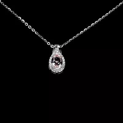 Oval Morganite 7x5mm Simulated Cz Gemstone 925 Sterling Silver Necklace 18 In • $0.99