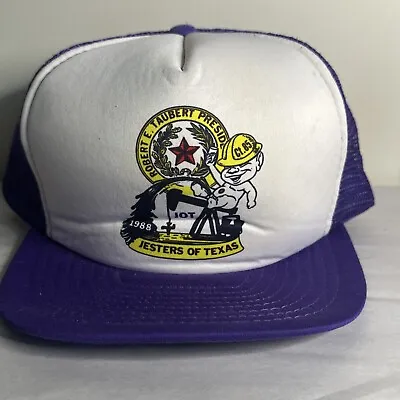 VINTAGE 1988 JESTERS OF TEXAS JOT ROBERT TAUBERT OIL 80s SNAPBACK TRUCKER HAT • $12.95