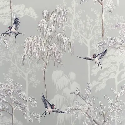 £14.99 • Buy Arthouse Japanese Garden Grey Wallpaper - Hand Drawn Oriental Trees  - 908105