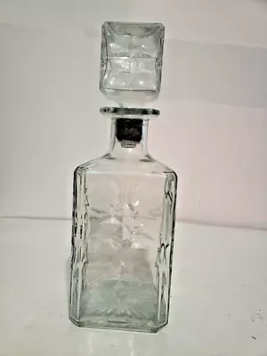 Vintage Clear Glass Liquor Whiskey Square Decanter Thumbprint Design • $14.99