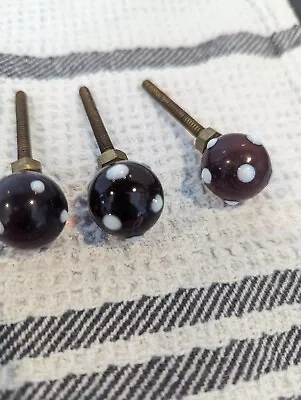 Vintage Purple W White Dots Drawer Knobs Pulls Set Of 6  Glass Pre-owned • $15