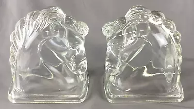 Vintage Pair Of Federal Glass Co Horse Stallion Head Clear Glass Bookends • $19.99