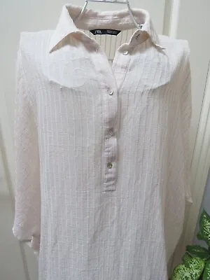 Zara Blouse Size L Shirt Beige Ladies Top Oversized Lagenlook Woven Cover Up New • £26.99
