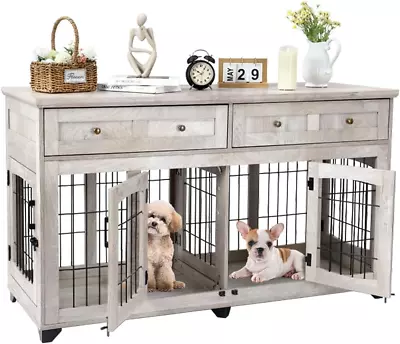 Dog Crate Furniture With Drawer5 Doors Wooden Dog Kennel End Table With Large C • $669.88