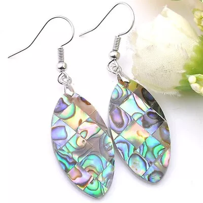 New Eyes Shape Natural Abalone Shell Charm Color Women Silver Dangle Earrings • $7.99