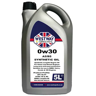 £29.99 • Buy 0W30 5L Fully Synthetic Engine Oil A5/B5 0w/30 - 5 Litres 