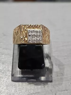 9ct Yellow Gold Diamonds 💎 Mens Signet Ring Size R1/2 ! • £295