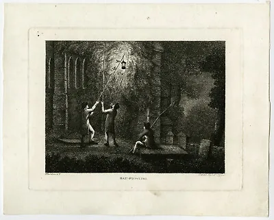 £172.50 • Buy Antique Master Print-GENRE-BAT FOWLING-HUNTING-GRAVEYARD-Howitt-1799