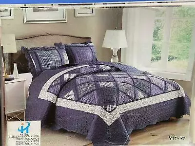 £29.99 • Buy Quilted Cotton 3 Piece Comforter Bed Throw Set Double Kingsize Bedspread  
