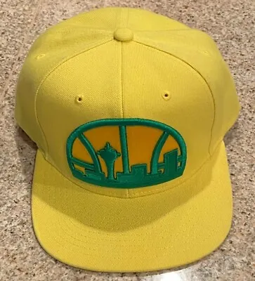 NBA Seattle SuperSonics All Yellow Mitchell And Ness Snapback Classic Logo NEW • $55