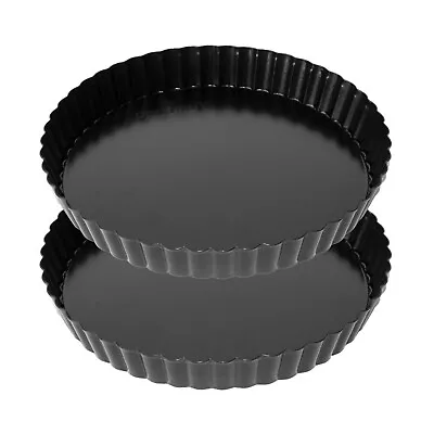 Set Of 2 Loose Base Fluted Fruit Flan Pie Quiche Tart Tins Oven Dishes Bakeware • £17