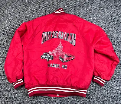 VTG Mason Michigan County Seat Old Car Club Satin Jacket Adult Large Red Quilted • $35