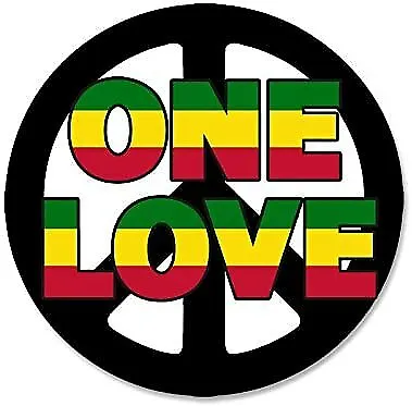 3x3 Inch Round ONE Love Peace Sign Sticker (Rasta Rastafari Marley) • $9