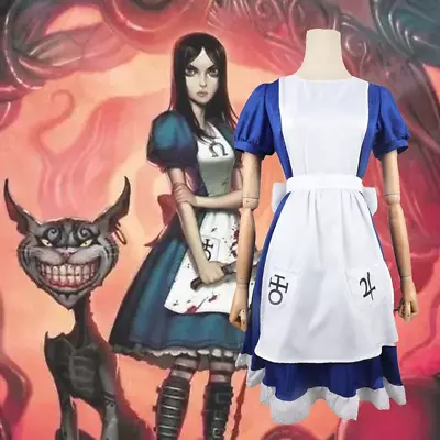 Disney Alice Madness Returns Cosplay Costume Maid Dresses Apron Dress Socks For  • $38.52