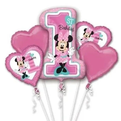 5 Piece Minnie Mouse 1st Birthday Balloon Bouquet Party Decorating Supplies • £12.70