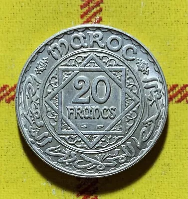 MOROCCO 20 Francs 1347 (1928) Y39 AU Silver 35mm • $30