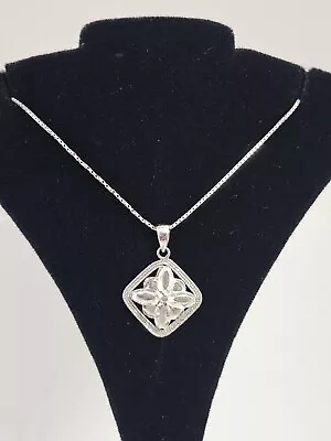 14k White Gold Square Flower Pendant Marked Turkey With 14k Italy Box Chain #943 • $265