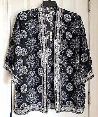 Max Studio Womens Sz M Chiffon Boho Floral Medallion Open Front Kimono Cover Up • $18.99