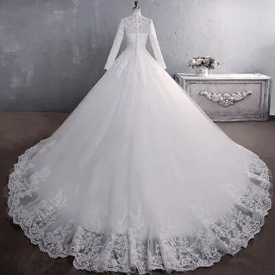 2024 Bride High-neck Wedding Dress Muslim Off-White Bridal Gown Princess Frocks • $136.66