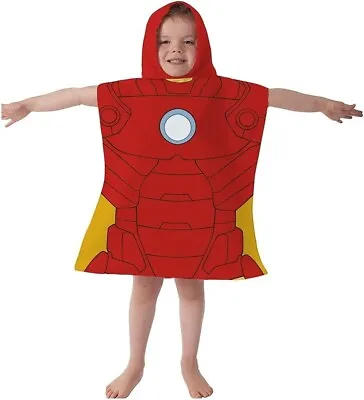 Boys Kids IRONMAN Avengers Character Hooded Poncho Bath Beach Swimming Towel • £9.99