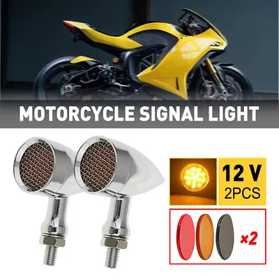Chrome Motorcycle Turn Signal Indicator Lights Bullet Style 12V Universal Pair • $17.99