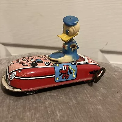 1950's Donald Duck Tin Wind Up  TOY CAR MAR WDP DISNEY 50’s Mickey • $225