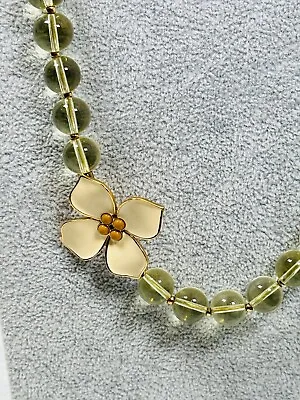 J. Crew Necklace Enamel Flower Green Translucent Glass 34  Gold Tone Jewelry • $29.95