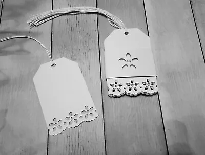 10 Vintage Style White Flower Embellished Gift Tags Birthday Mothers Day Easter • £1.99