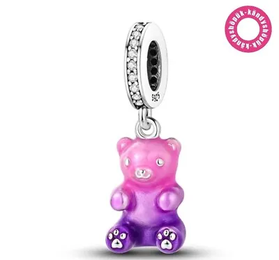 Purple & Pink Candy Bear Charm Bead For Bracelet S925 Sterling Silver • £10.99