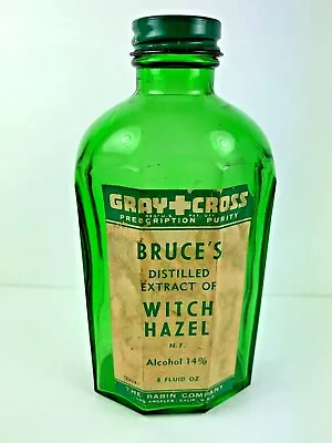 Vintage Gray Cross Bruce's Distilled Extract Of Witch Hazel Empty Green Bottle • $49.95