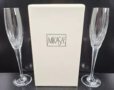 2 Mikasa Artic Lights Fluted Champagne Boxed Set Clear Crystal Cut Stemware Lot • $89.87