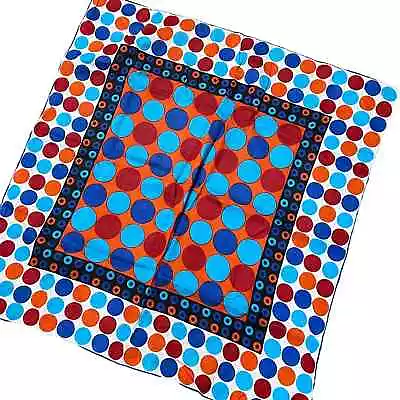 Vtg Kreier Blue Red Orange Polka Dot Scarf Mod Circles 24  Square Cotton • $16.99