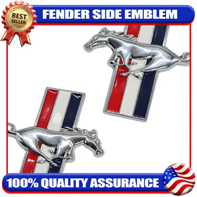 1PAIR Gloss Silver Flag Style Running Horse Emblem Side Fender Badge For Mustang • $18.98